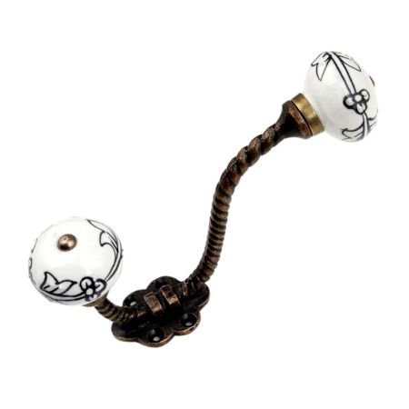 Black Leaf Ceramic Floral Antique Rope Iron Hook